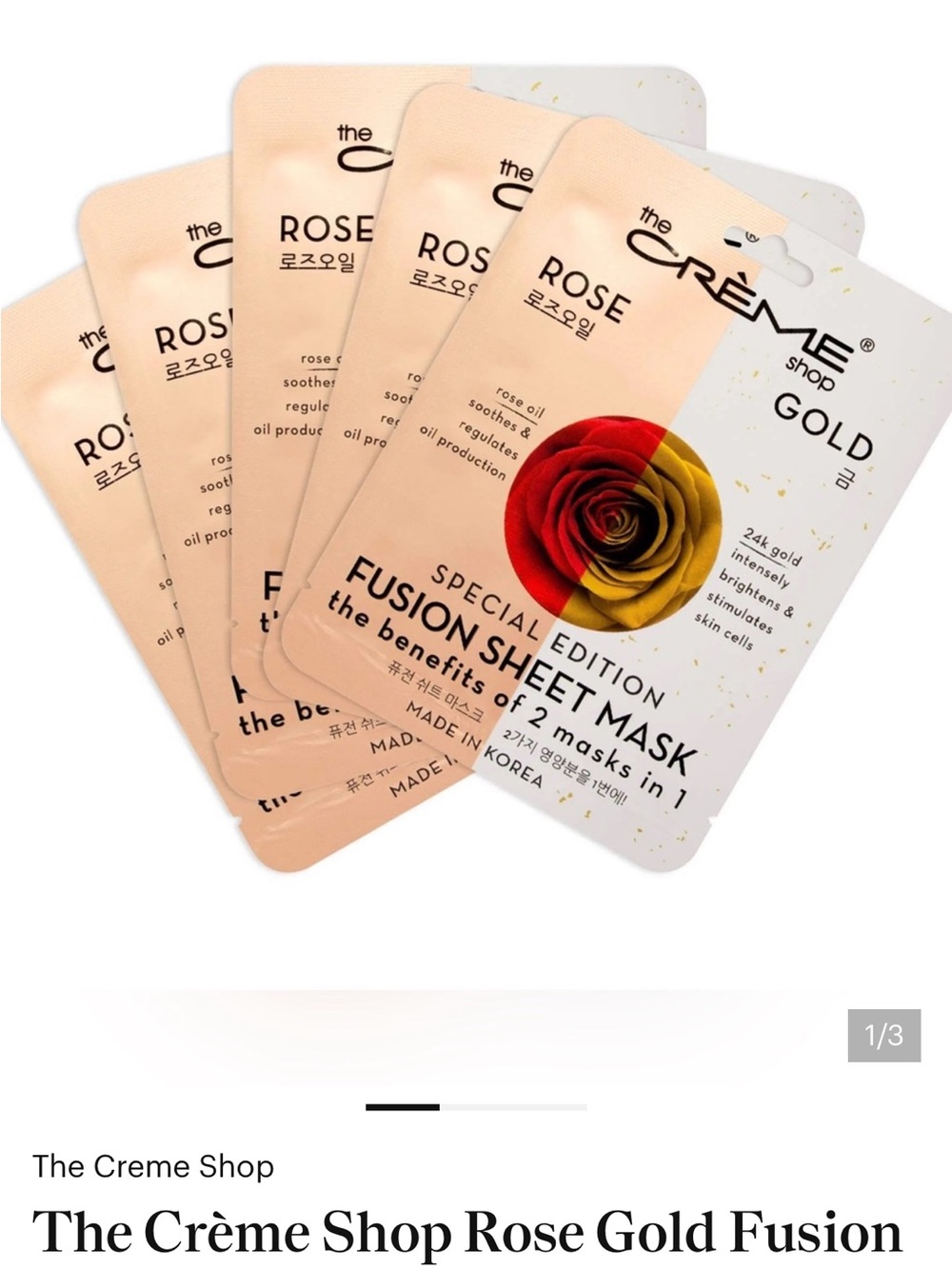 The Crème Shop Rose Gold Fusion Sheet Mask - Rose & Gold, Set of 5